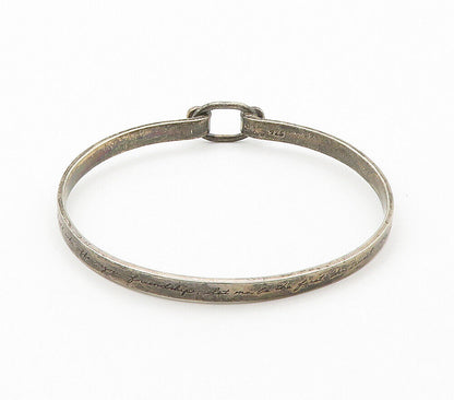 925 Sterling Silver  Vintage Etched Quote Hook Bangle Bracelet  BT6043