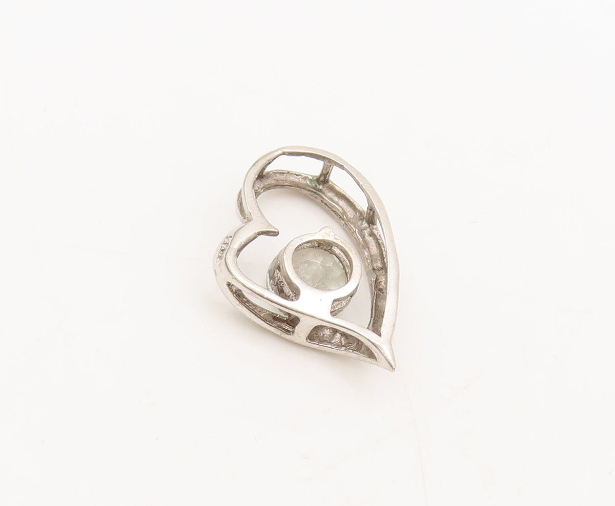 925 Sterling Silver Vintage Pendant Topaz Swirly Cutout Love Heart  PT22441