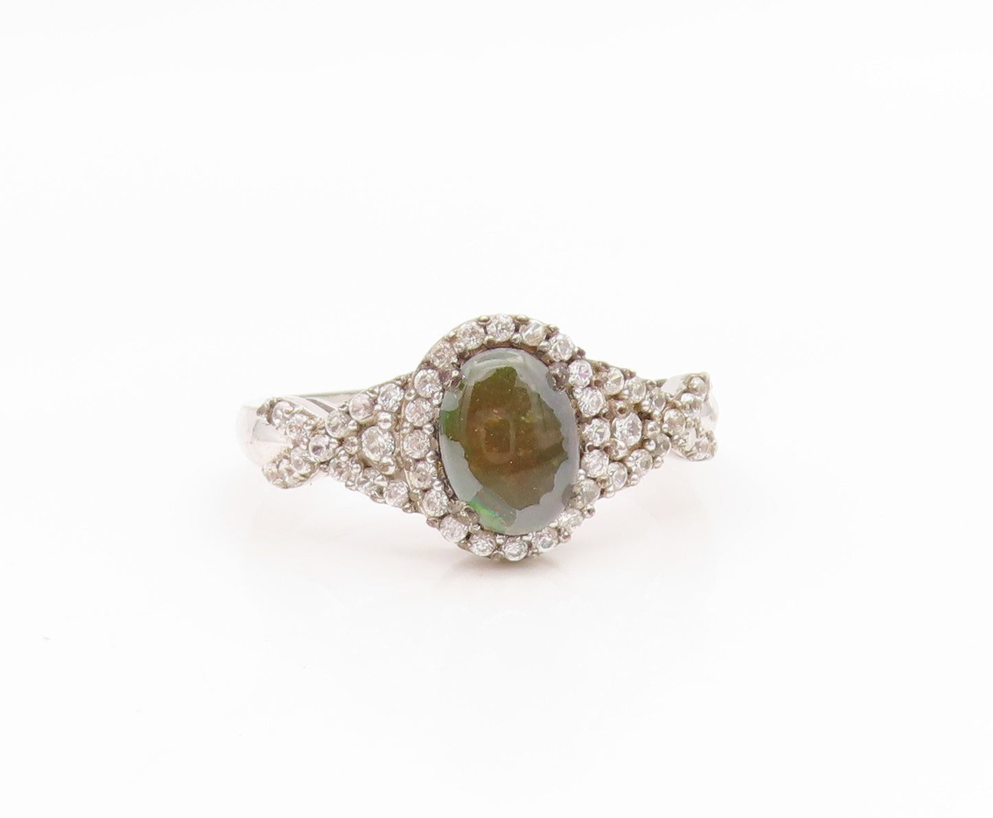 925 Sterling Silver Vintage Ring Oval Moonstone & CZ Elegant Band  Sz 9  RG35200