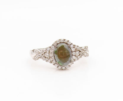 925 Sterling Silver Vintage Ring Oval Moonstone & CZ Elegant Band  Sz 9  RG35200