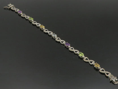 925 Silver  Vintage Citrine Peridot Amethyst & Topaz Infinity Bracelet  BT9440