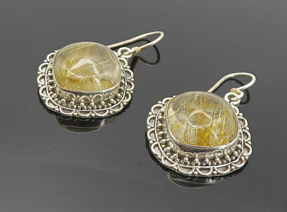 925 Sterling Silver Vintage Cabochon Rutilated Quartz Dangle Earrings EG3536