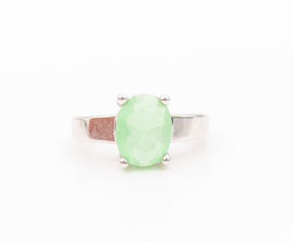 925 Sterling Silver Vintage Ring Minimalist Green Oval Topaz  Sz 5  RG31874