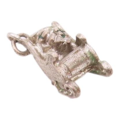 925 Sterling Silver  Vintage Oxidized Santa's Christmas Sleigh Pendant  PT6263