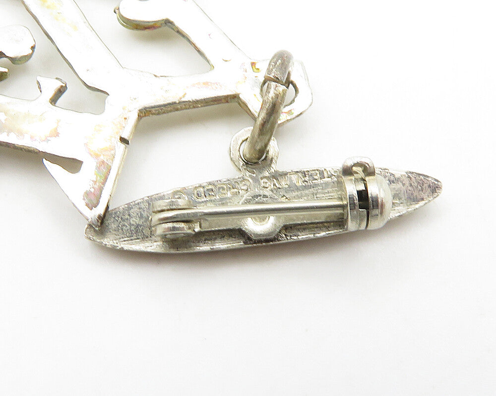 CREED 925 Sterling Silver  Vintage Shiny Diamond Cut Jesus Brooch Pin  BP7360
