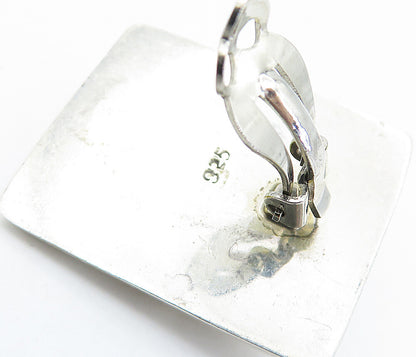 925 Sterling Silver  Vintage Shiny Square Swirl Non Pierce Earrings  EG2061