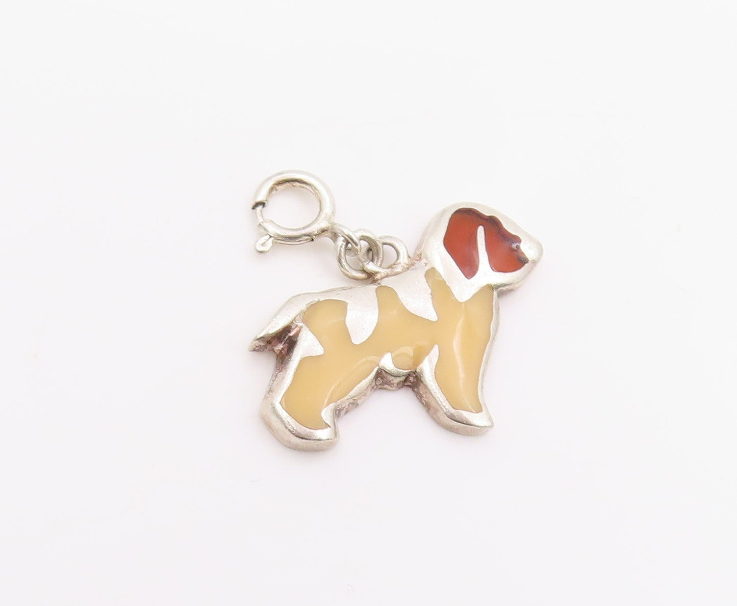 925 Sterling Silver Vintage Pendant Enameled Saint Bernard Dog Charm  PT25981