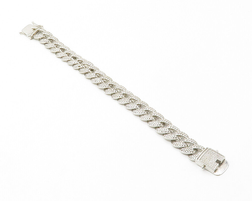 925 Sterling Silver  Vintage Cubic Zirconia Curb Link Chain Bracelet  BT5605