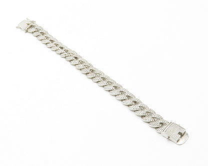 925 Sterling Silver  Vintage Cubic Zirconia Curb Link Chain Bracelet  BT5605