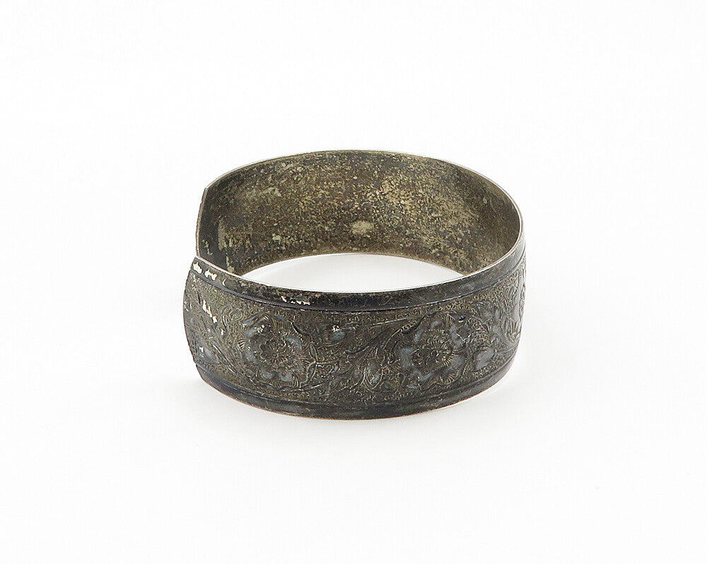 DANECRAFT 925 Silver  Vintage Dark Tone Floral Pattern Cuff Bracelet  BT6988