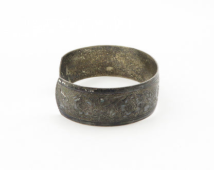 DANECRAFT 925 Silver  Vintage Dark Tone Floral Pattern Cuff Bracelet  BT6988