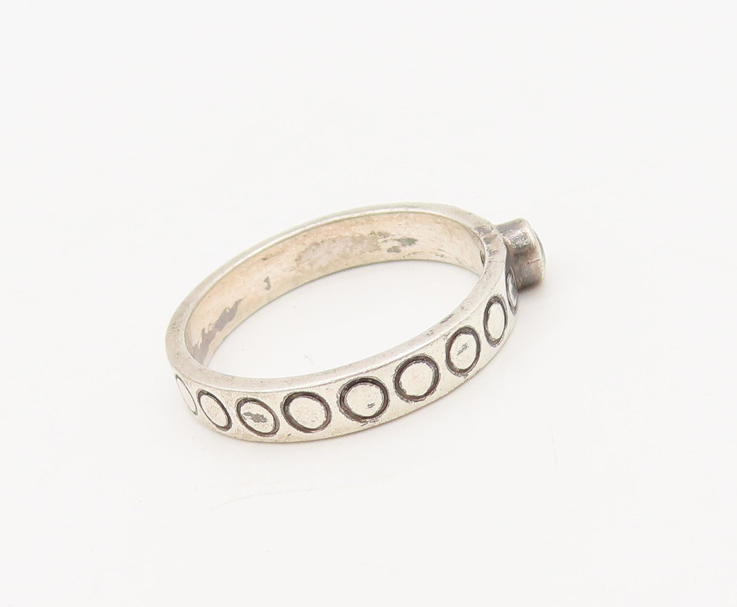 925 Silver  Vintage Minimalist Topaz Etched Circle Solid Ring Sz 7  RG27262