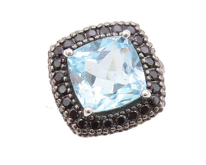 925 Sterling Silver Vintage Ring Square Cut Blue Topaz Halo Spinel  Sz 7 RG30451