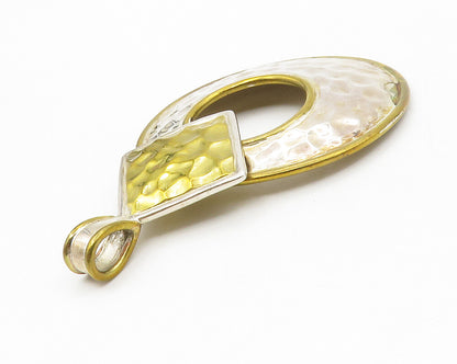 925 Sterling Silver  Vintage Shiny Two Tone Hammered Round Pendant  PT10732