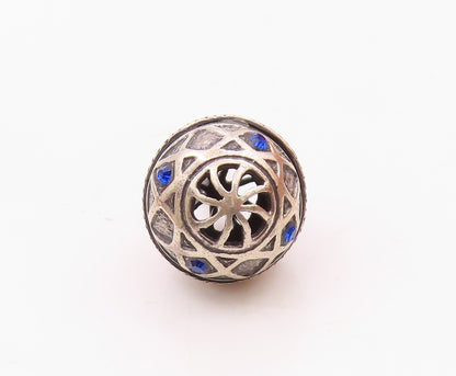 925 Silver  Vintage Triangle Pattern Red & Blue Spinel Sphere Pendant  PT20705
