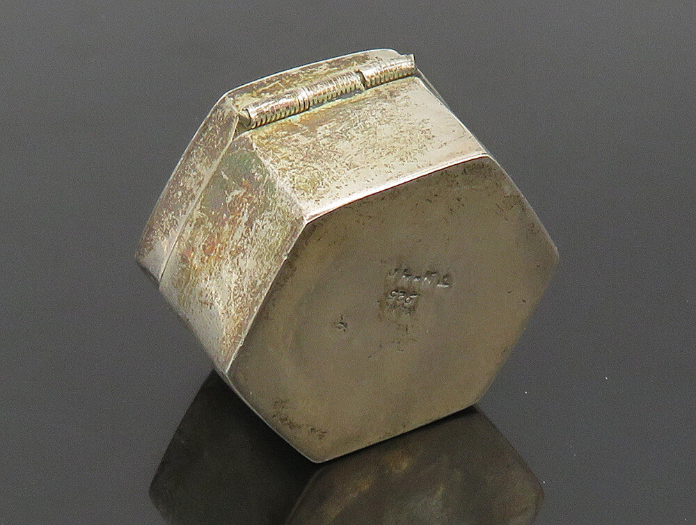 MEXICO 925 Sterling Silver  Vintage Shiny Hexagon Pill Box (OPENS)  TR3252