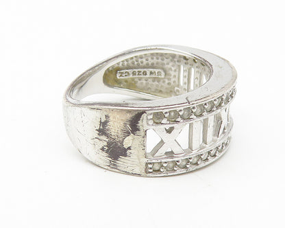 925 Sterling Silver  Vintage Topaz Roman Numerals Band Ring Sz 6  RG11128
