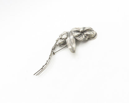 925 Sterling Silver  Vintage Dark Tone Tied Flowers Motif Brooch Pin  BP7044