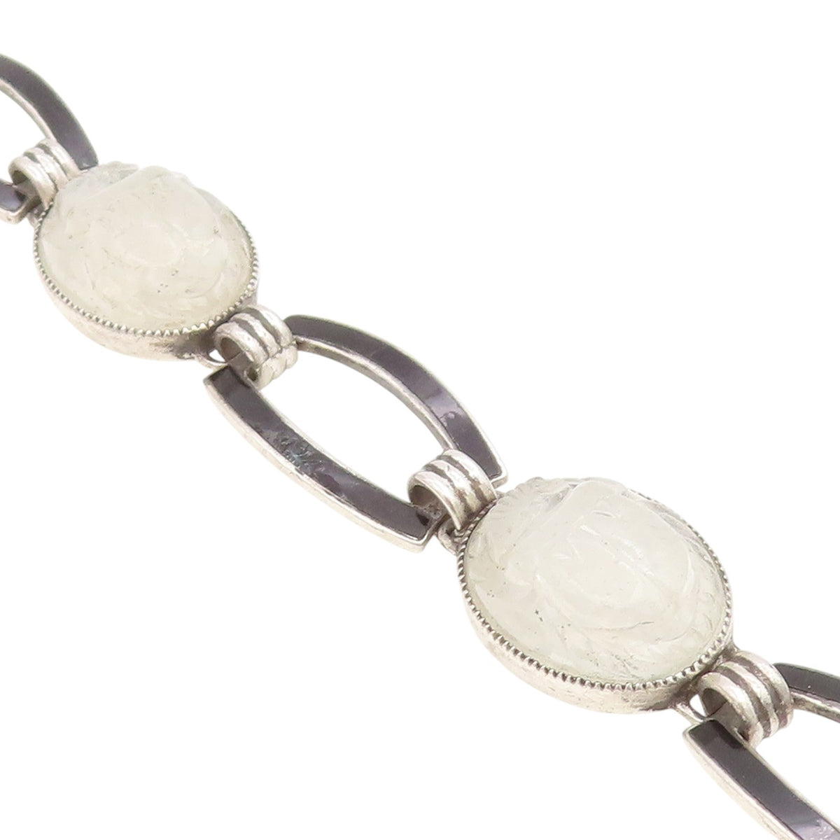 925 Sterling Silver Vintage Bracelet Carved Quartz Classic Panel Link  BT11743