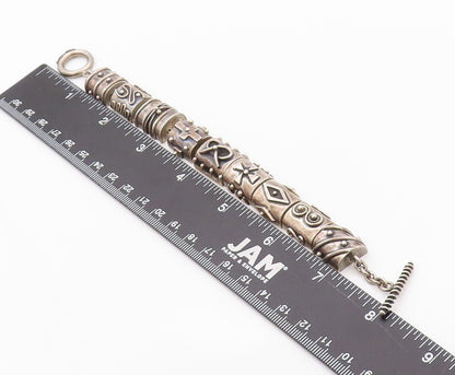 925 Sterling Silver Vintage Bracelet DEBORAH ARMSTRONG Dark Tone Carved  BT11100
