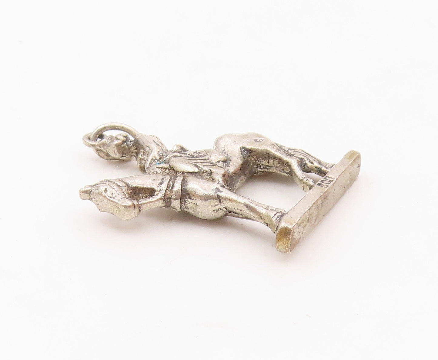 925 Sterling Silver  Vintage Shiny Woman On Horse Drop Pendant  PT17430