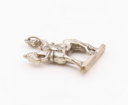 925 Sterling Silver  Vintage Shiny Woman On Horse Drop Pendant  PT17430