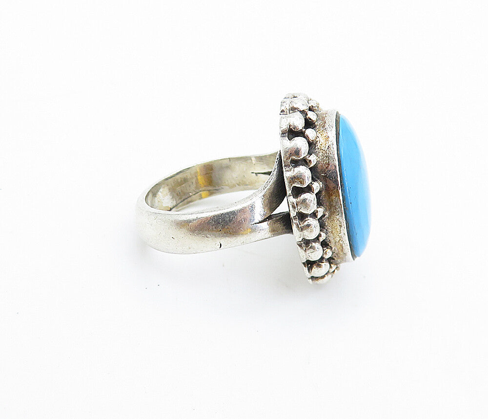 925 Sterling Silver  Vintage Turquoise Bubble Cocktail Ring Sz 6.5  RG7553