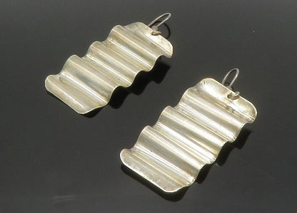 MEXICO 925 Sterling Silver  Vintage Shiny Smooth Wavy Dangle Earrings  EG6644