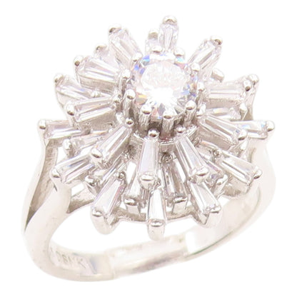 925 Sterling Silver Vintage Ring Elegant CZ Starburst Flower Spins Sz 7 RG35831