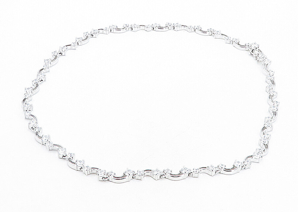 925 Sterling Silver  Sparkling Cubic Zirconia Curved Chain Necklace  NE1306