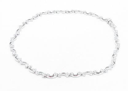 925 Sterling Silver  Sparkling Cubic Zirconia Curved Chain Necklace  NE1306