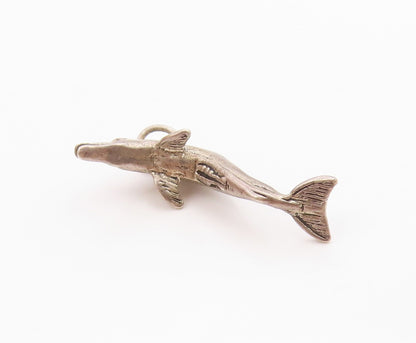 925 Sterling Silver Vintage Pendant 3D Miniature Carved Dolphin Charm  PT2255