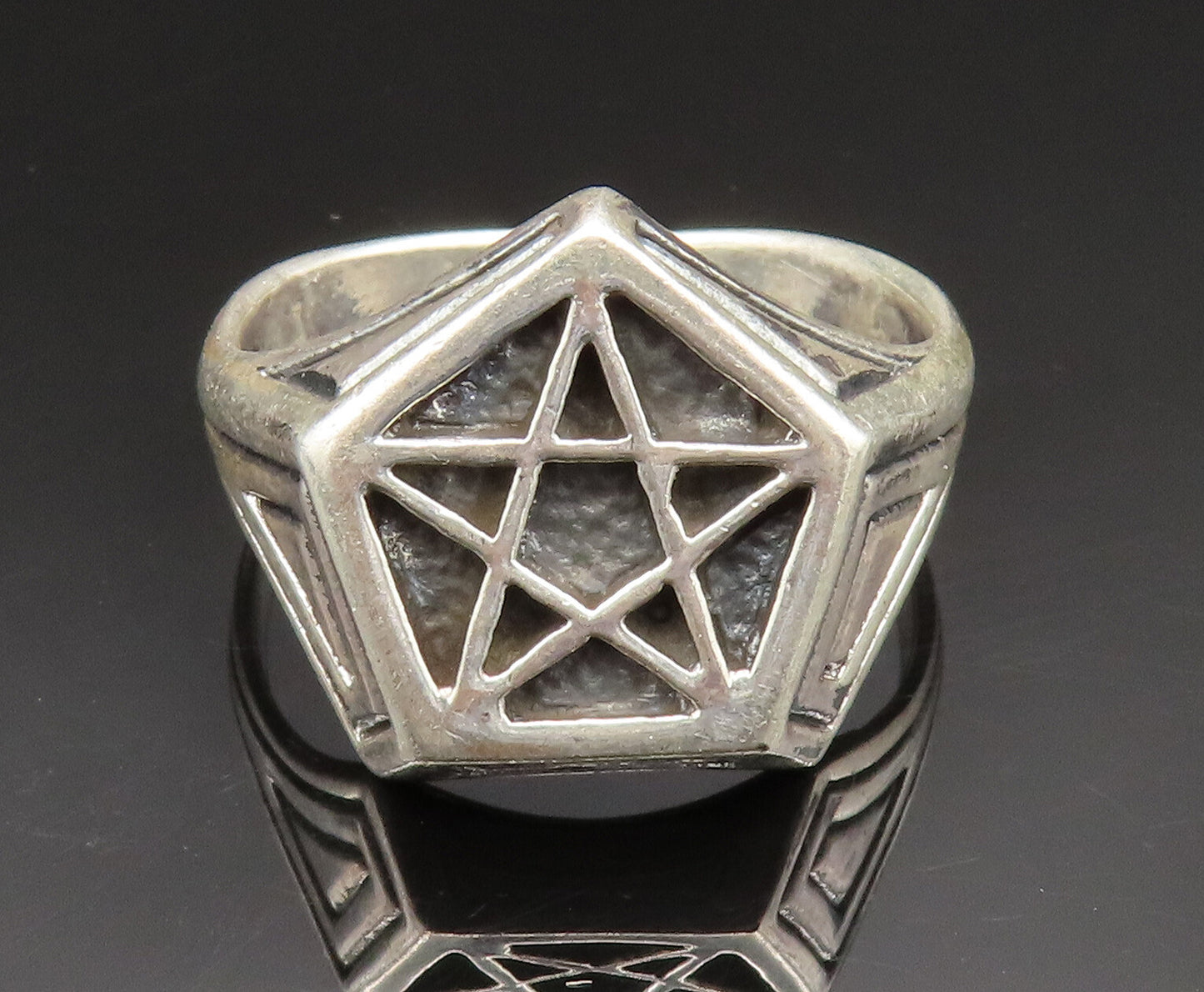 925 Sterling Silver  Vintage Masonic Pentagram Signet Ring Sz 13  RG24916