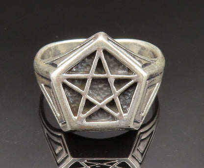 925 Sterling Silver  Vintage Masonic Pentagram Signet Ring Sz 13  RG24916