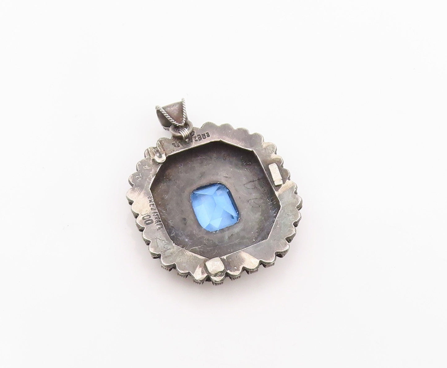 925 Sterling Silver Vintage Pendant EREZ ISRAEL Classic Blue Topaz Charm PT26238
