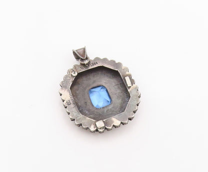 925 Sterling Silver Vintage Pendant EREZ ISRAEL Classic Blue Topaz Charm PT26238