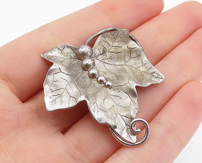 CARL ART 925 Sterling Silver  Vintage Shiny Floral Leaf Brooch Pin  BP2464