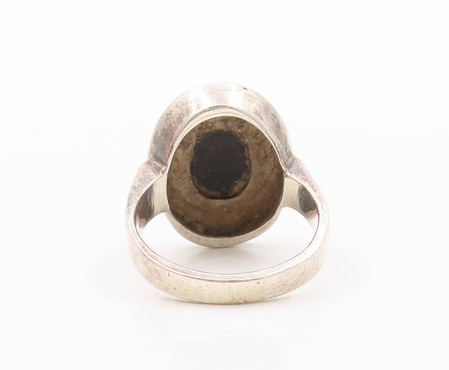 925 Sterling Silver Vintage Ring Dark Tone Oval Onyx Halo Disk  Sz 7  RG31927