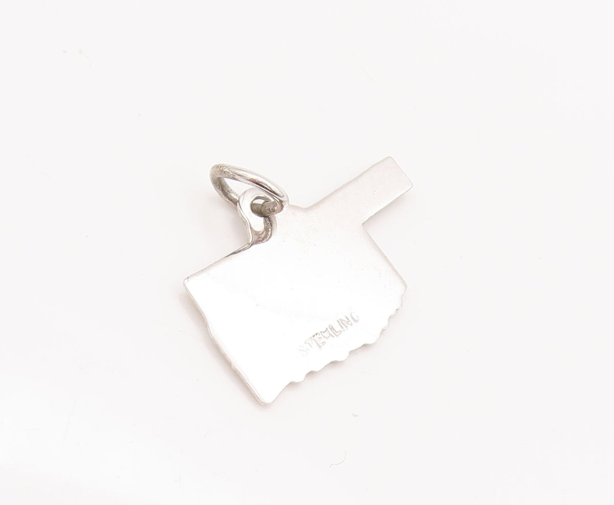 925 Sterling Silver Vintage Pendant Enameled Carved Oklahoma State Map  PT22532