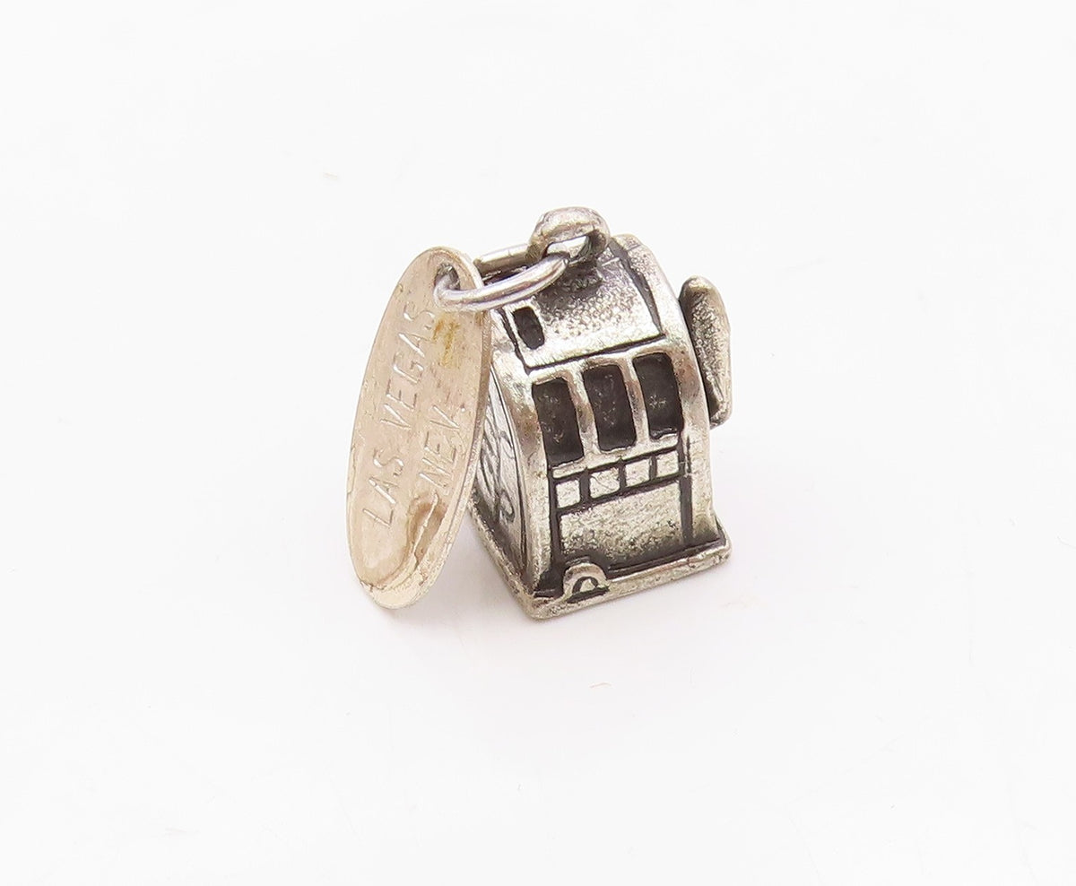925 Sterling Silver  Vintage Petite Slot Machine Las Vegas Pendant  PT17973