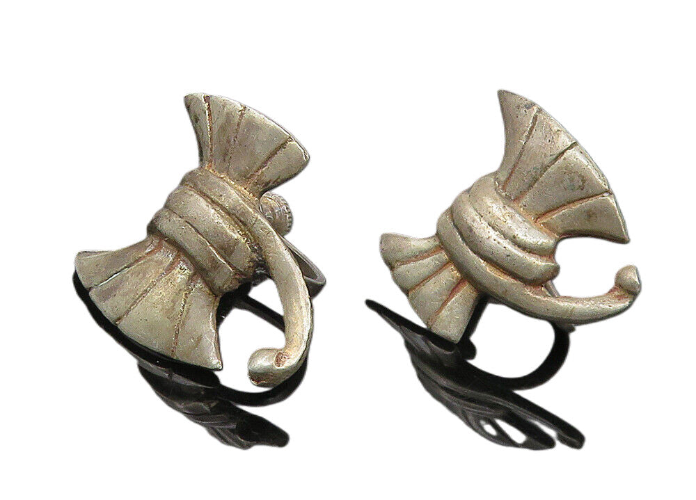 925 Sterling Silver  Vintage Antique Ribbon Bow Non Pierce Earrings  EG5599