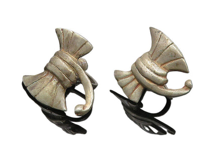 925 Sterling Silver  Vintage Antique Ribbon Bow Non Pierce Earrings  EG5599
