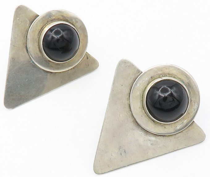 ELAINE 925 Sterling Silver  Vintage Black Onyx Non Pierce Earrings  EG7478