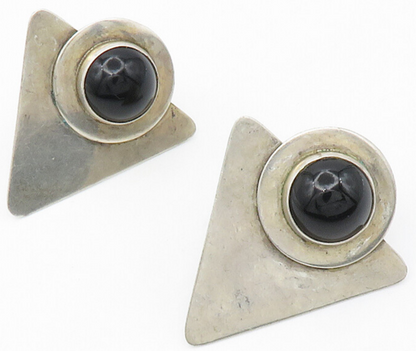ELAINE 925 Sterling Silver  Vintage Black Onyx Non Pierce Earrings  EG7478