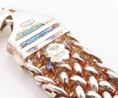 925 Sterling Silver Vintage Bracelet Solid Double Curb Woven Link Chain  BT11411
