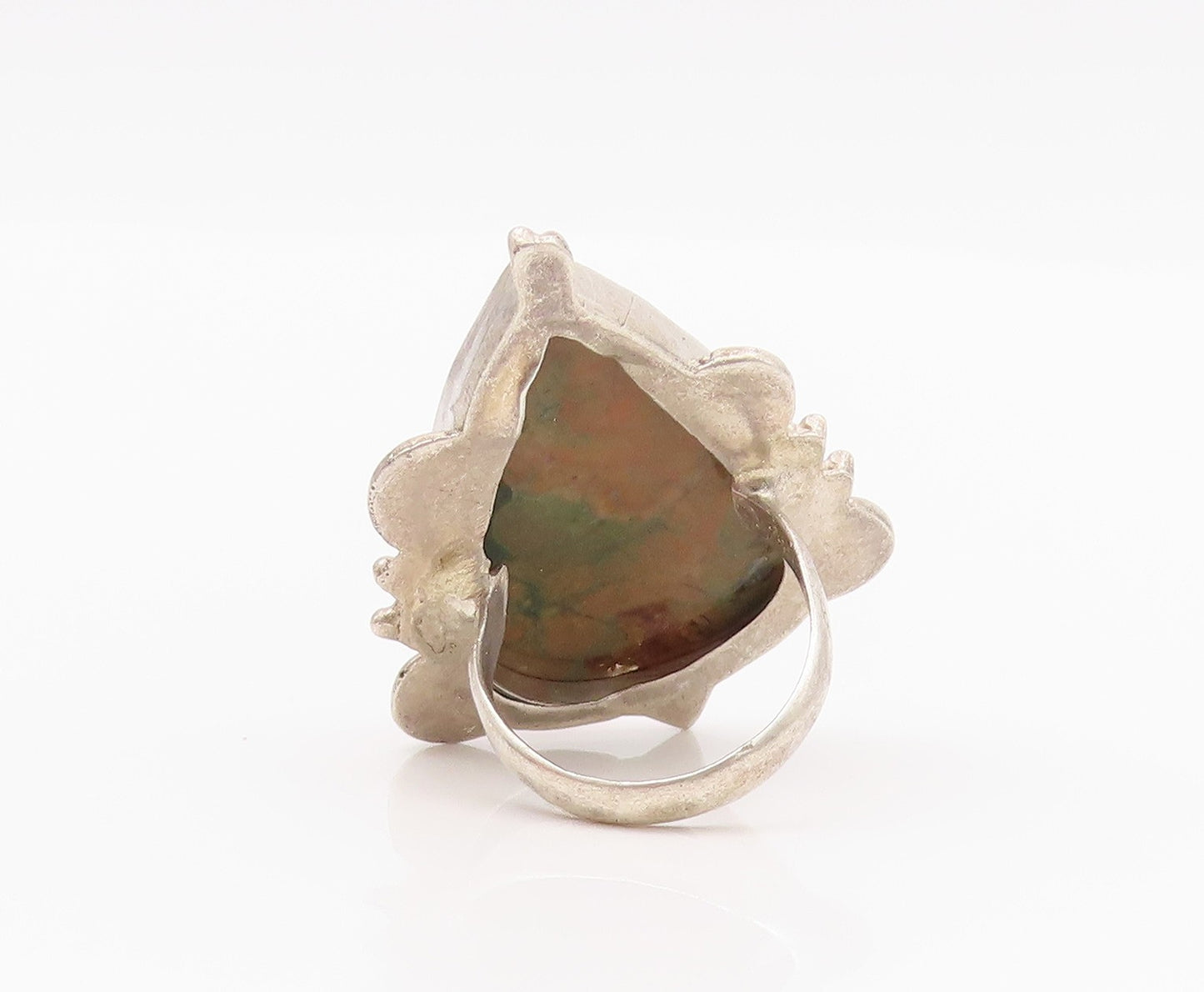 925 Sterling Silver Vintage Ring Carved Framed Drop Shape Gemstone Sz 5  RG33027