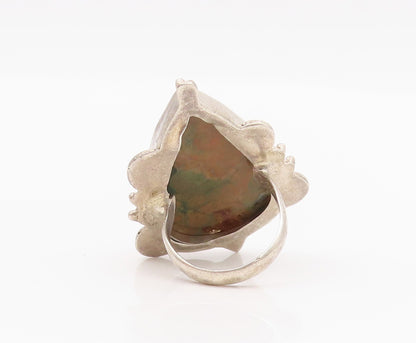 925 Sterling Silver Vintage Ring Carved Framed Drop Shape Gemstone Sz 5  RG33027