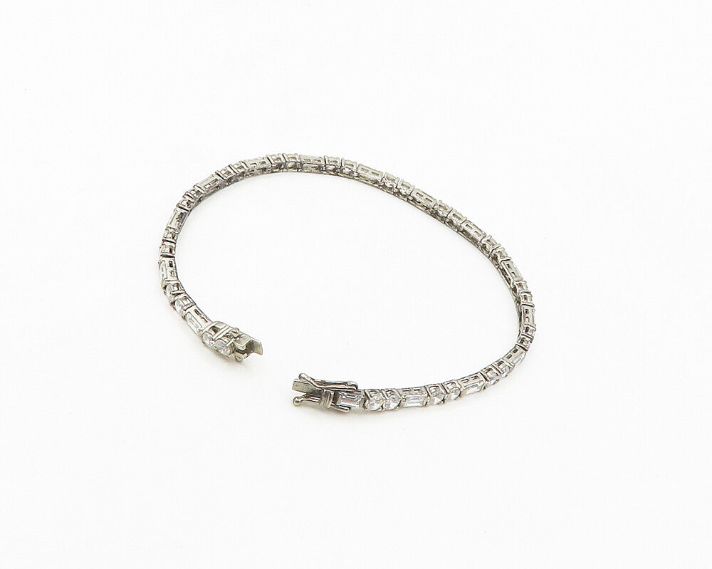 925 Sterling Silver  Vintage Sparkling Cubic Zirconia Chain Bracelet  BT7185