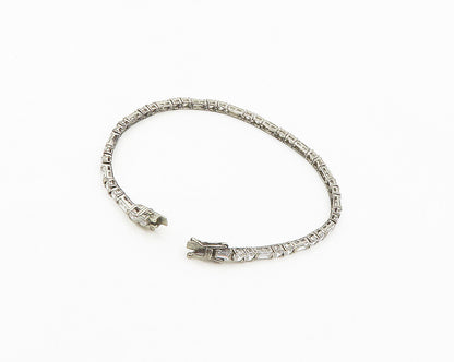925 Sterling Silver  Vintage Sparkling Cubic Zirconia Chain Bracelet  BT7185