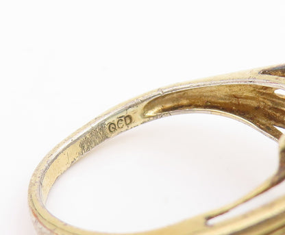 925 Sterling Silver Vintage Ring Gold Plated large Aquamarine Band Sz 9 RG35697